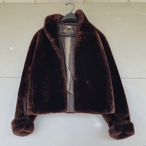 VTG 1950s Chocolate Brown Genuine Mouton Fur Coat Cropped Old Hollywood Glam - Picture 1 of 13